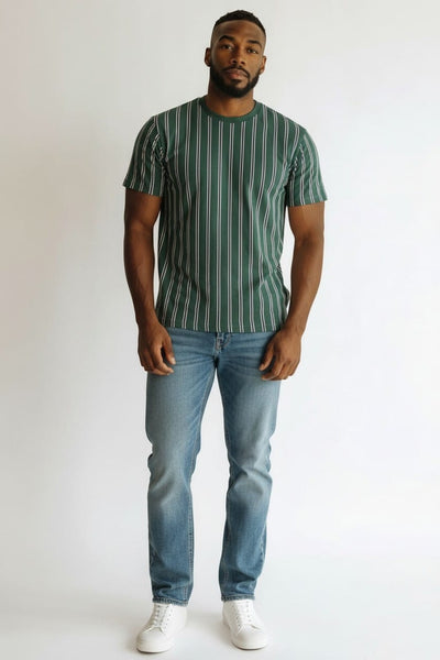 Brave Soul Green& Navy Stripe Mens T-Shirt