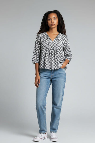 Store Twenty One Checked Notch Neck Womens Top