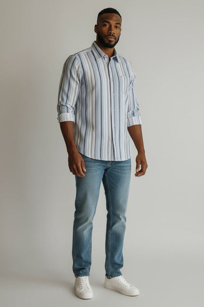 Simon Clark Blue Striped Long Sleeve Mens Shirt
