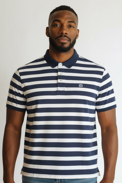 Blue Harbour Navy&White Stripe Mens Polo shirt