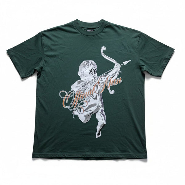 BoohooMan Green Oversized Cherub Print Extended Neck Mens t-Shirt
