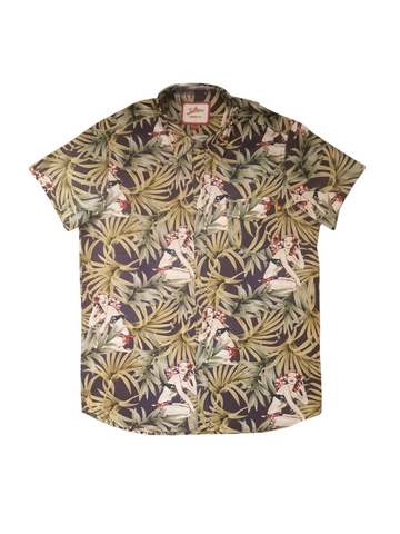 Joe Browns Green Leaf and Lady Floral Mens Shirt