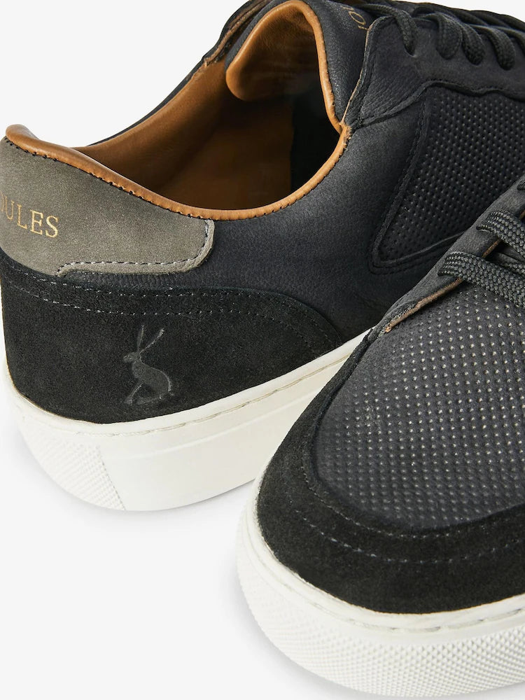Joules Black Suede Perforated Mens Trainers