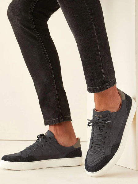 Joules Black Suede Perforated Mens Trainers