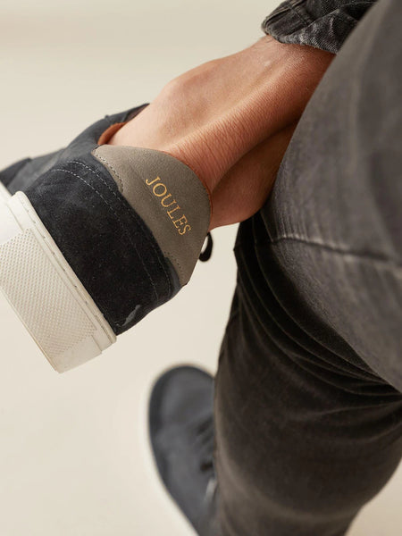 Joules Black Suede Perforated Mens Trainers