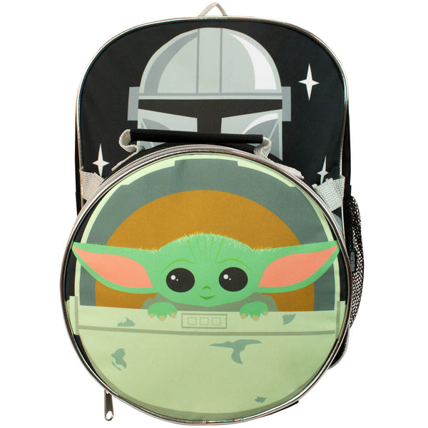 Mandalorian Baby Yoda Black & Grey School Backpack & Lunch Bag