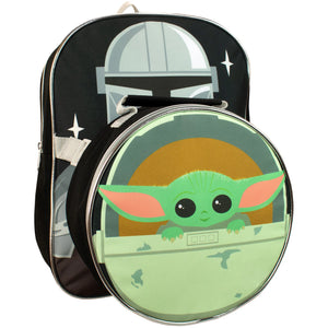 Mandalorian Baby Yoda Black & Grey School Backpack & Lunch Bag