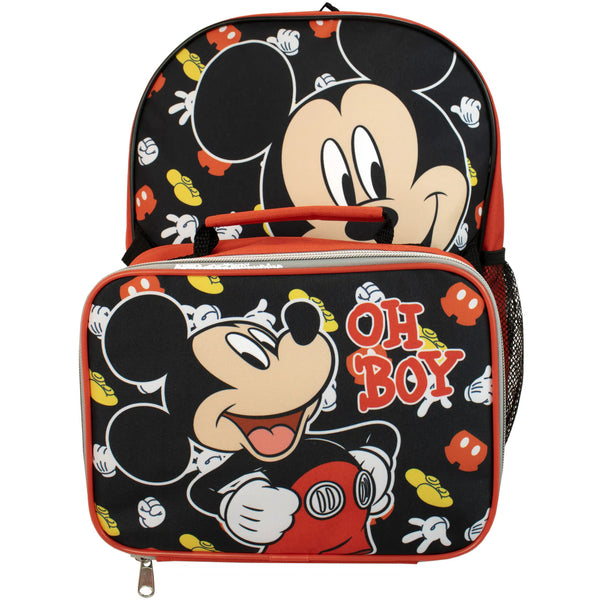 Mickey Mouse Red & Black Multicoloured School Backpack and Lunch Bag Set