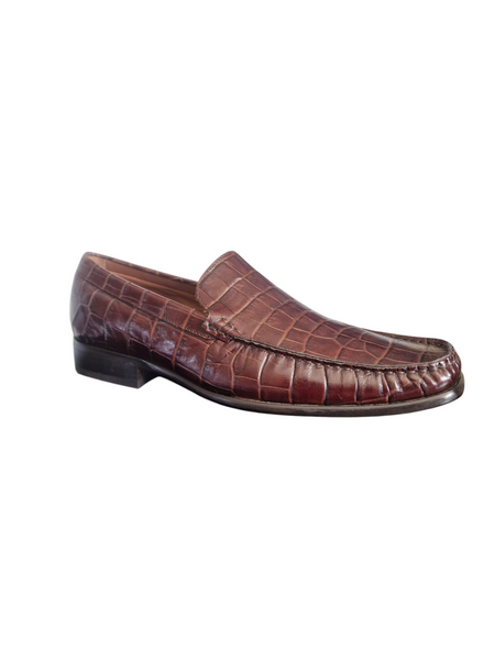 M&S Brown Croc Leather Mens Loafers
