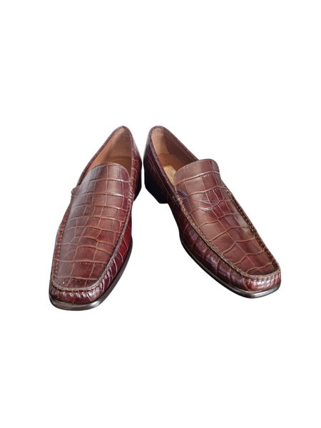 M&S Brown Croc Leather Mens Loafers