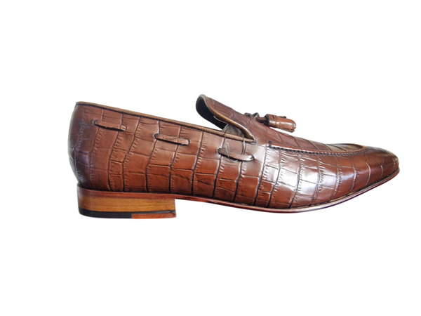 M&S Brown Croc Leather Tassel Mens Loafers