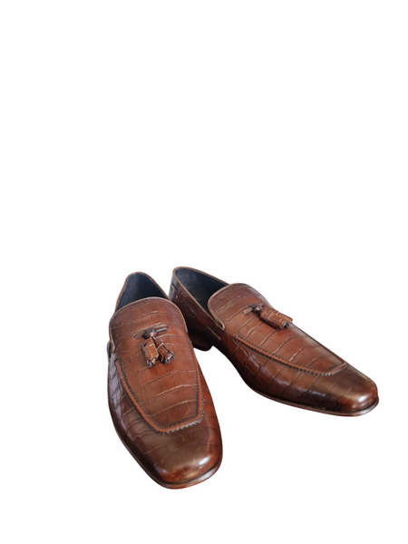 M&S Brown Croc Leather Tassel Mens Loafers