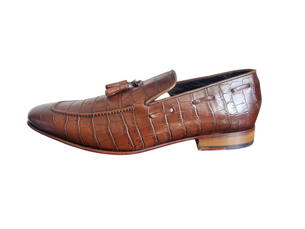 M&S Brown Croc Leather Tassel Mens Loafers