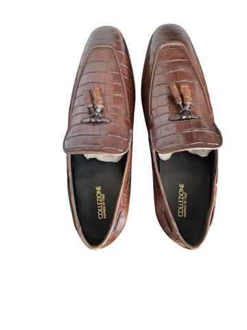 M&S Brown Croc Leather Tassel Mens Loafers
