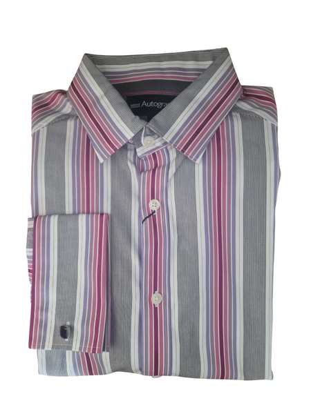 M&S Pink Mix Stripe Mens Shirt