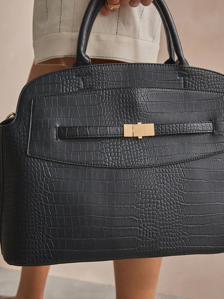 Next Black Croc Effect Tote Womens Bag