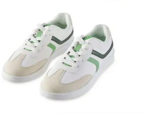 Crane Lily & Dan White with Green Stripe Boys Trainers
