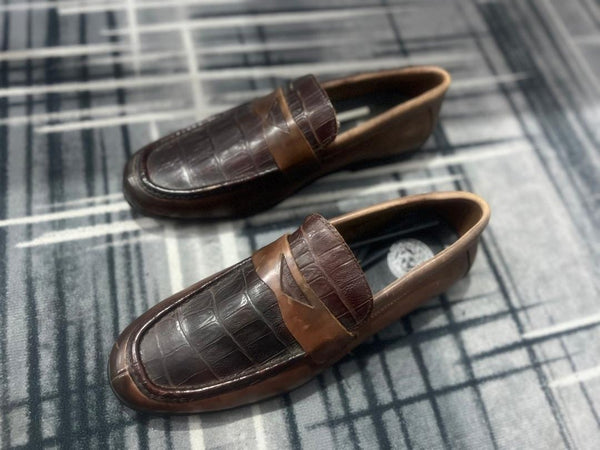 Versace Brown Skin Mens Loafers