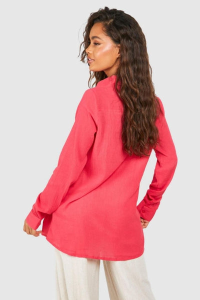 Boohoo Pink Cheesecloth Oversized Womens Shirt