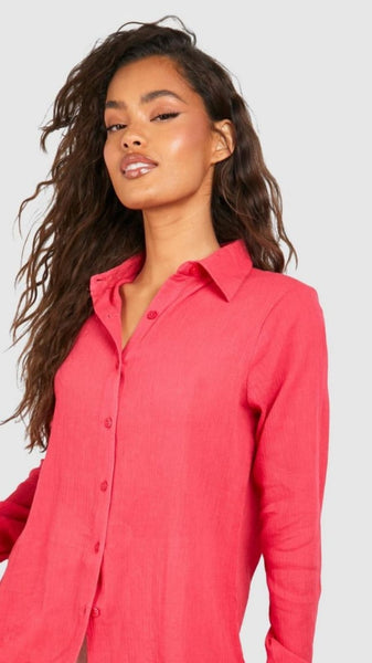 Boohoo Pink Cheesecloth Oversized Womens Shirt