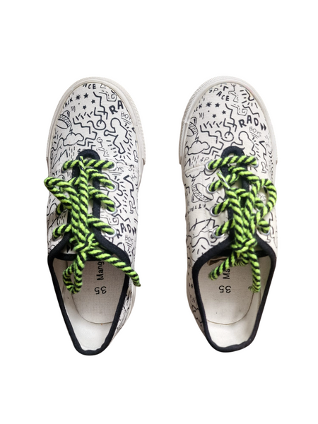 Mango Kids White with Black Print Older Boys Sneakers