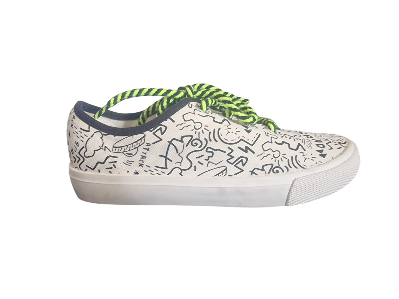Mango Kids White with Black Print Older Boys Sneakers