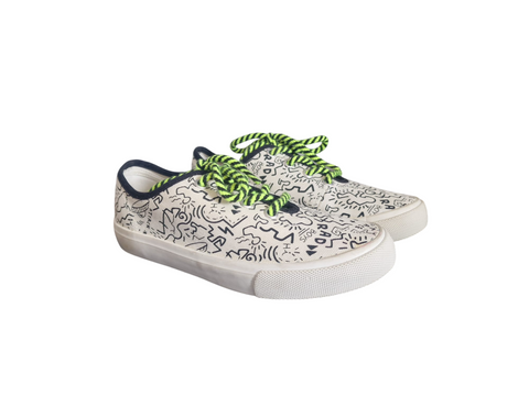 Mango Kids White with Black Print Older Boys Sneakers
