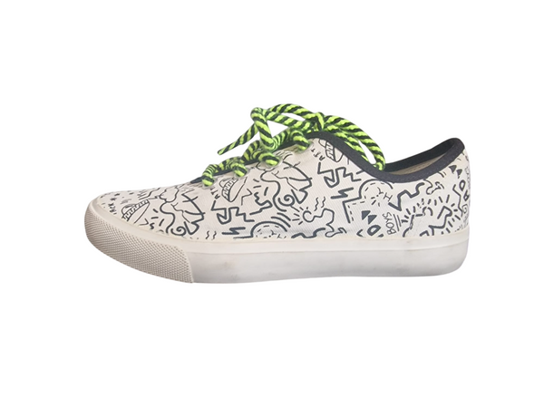 Mango Kids White with Black Print Older Boys Sneakers