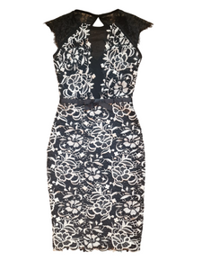 Lipsy London White Floral Lace Black Bodycon Womens Dress