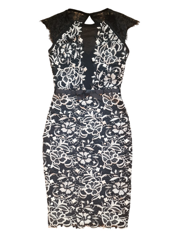 Lipsy London White Floral Lace Black Bodycon Womens Dress