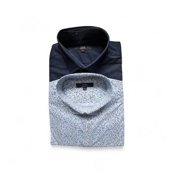 George 2 Pack White& Navy Regular Fit Short Sleeved Mens Shirt