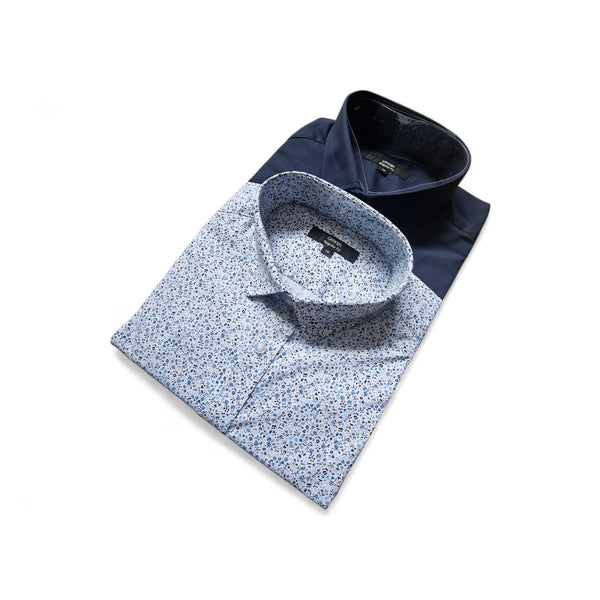 George 2 Pack White& Navy Regular Fit Short Sleeved Mens Shirt
