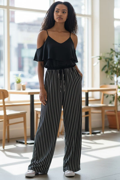 Sweet Lady Black Striped Womens Jumpsuit