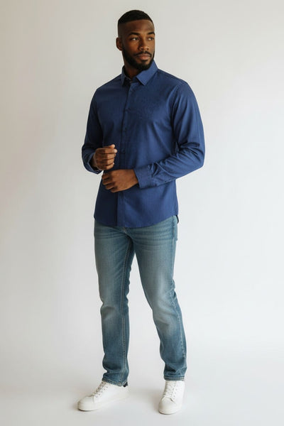 Gianni Feraud Navy Floral Dobby Slim Fit Mens Shirt