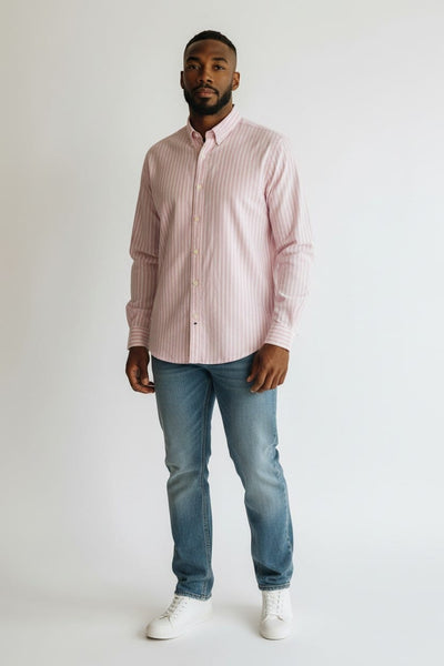 BoohooMan Pink Stripe Oxford Regular Mens Shirt