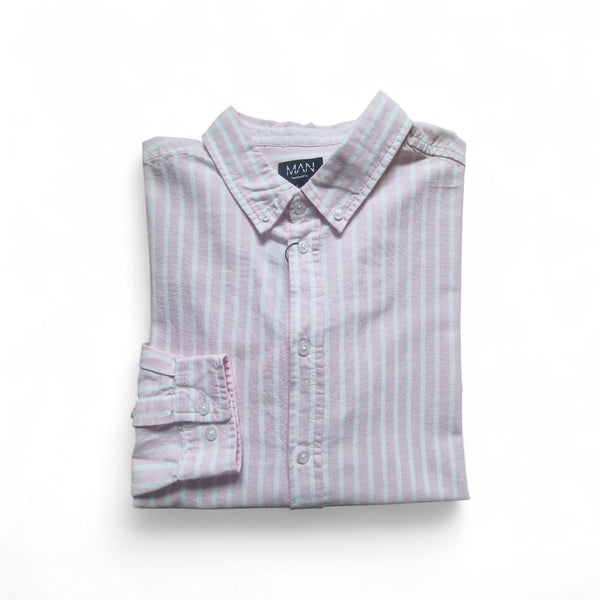 BoohooMan Pink Stripe Oxford Regular Mens Shirt