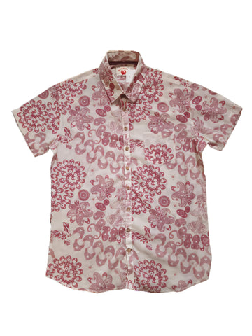 Blood Red Floral Red Print Cream Mens Shirt