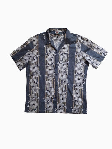 Hawaii Blues Grey Floral Print Mens Shirt