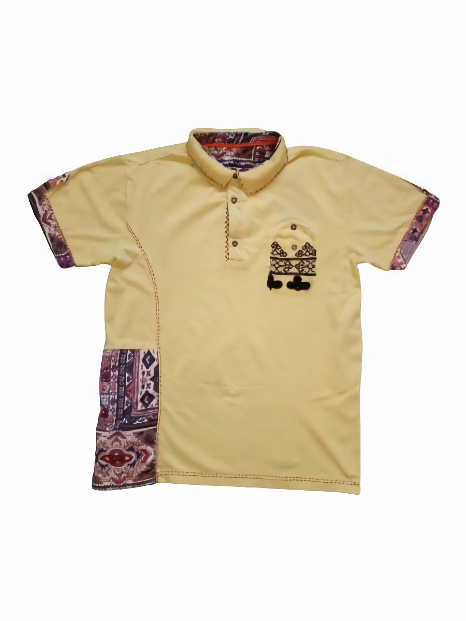 The Brand Forum Yellow Embroidered Pattern Mens Polo Shirt