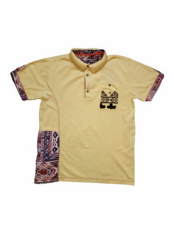 The Brand Forum Yellow Embroidered Pattern Mens Polo Shirt