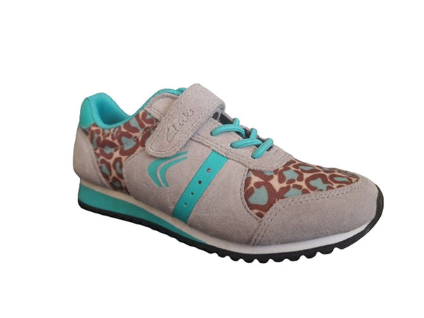 Clarks Tiger Print Grey with Green Girls Sneakers