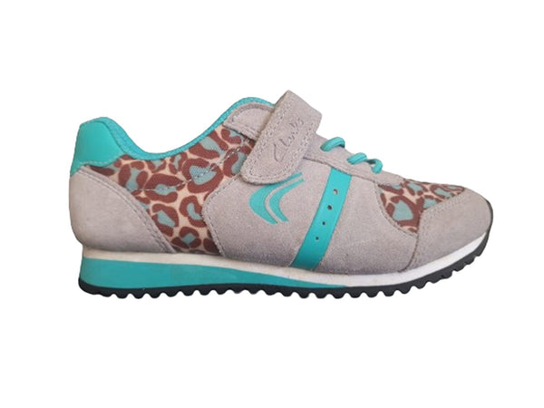 Clarks Tiger Print Grey with Green Girls Sneakers