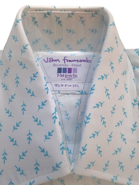 T.M Lewin John Francomb Rovereto Fitted White & Blue Print Mens Shirt