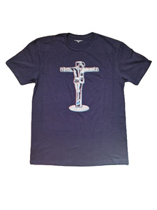 Tribal Navy Blue Boiler Suit Man on Cross Mens T-Shirt