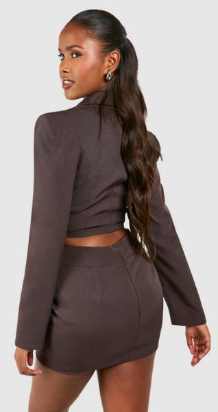 Boohoo Chocolate Brown Woven Micro Mini Womens Skirt