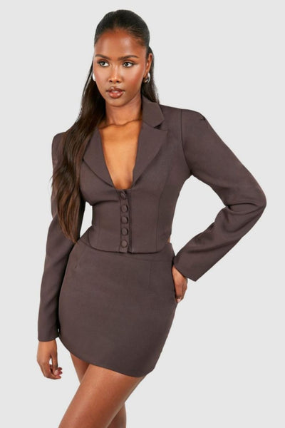 Boohoo Chocolate Brown Woven Micro Mini Womens Skirt