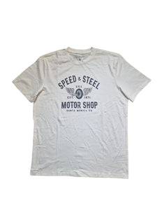 Primark Cares Beige Speed Steel Motor Shop Mens T-Shirt