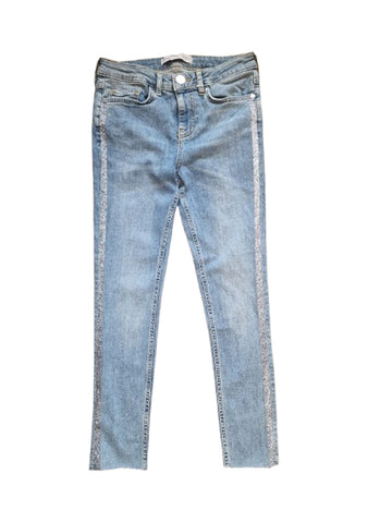 George Light Blue Skinny Silver Glitter Stripe Cropped Womens Jeans