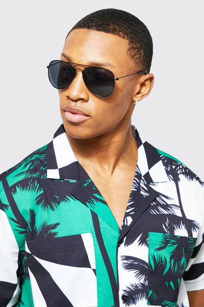 Boohoo Black Metal Aviator Mens Sunglasses