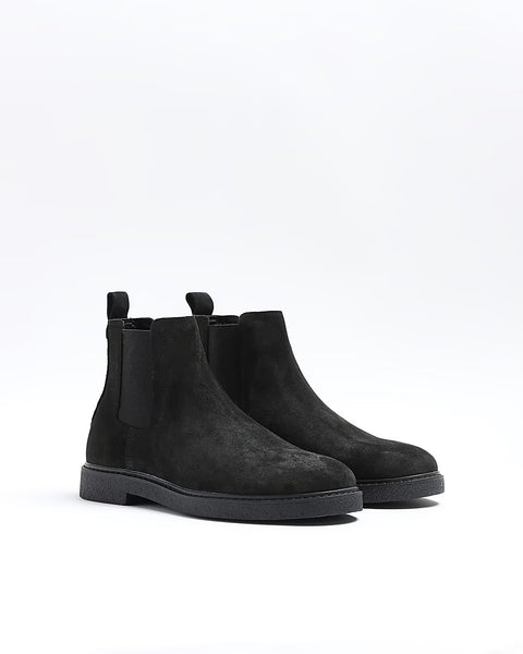 River Island Brayden Black Suede Chelsea Mens Boots